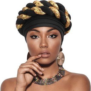 Black Turban Headband Beanie Braided Cap For Everyday Use or Parties